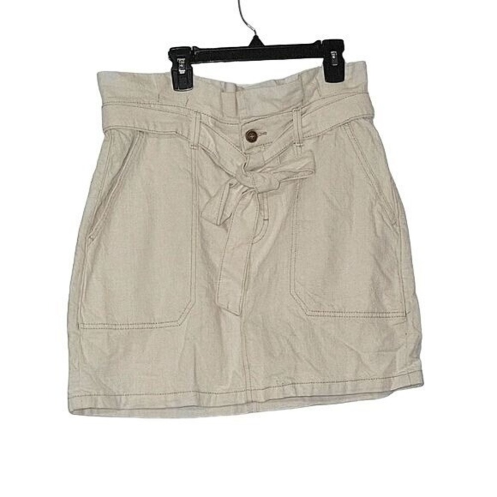 Free People Cream Cotton Linen Paperbag Waist Mini‎ Skirt Tie Belt Neutral